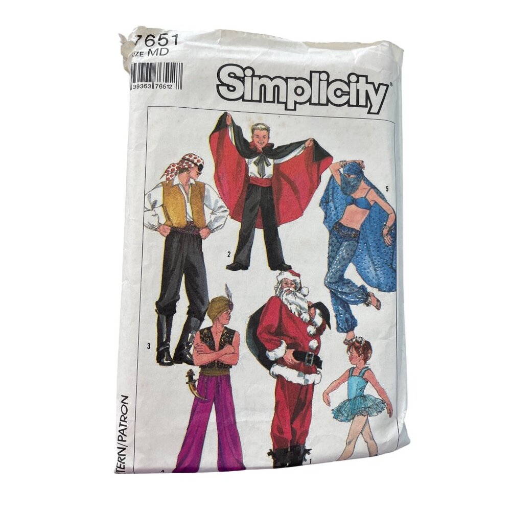 Simplicity 7651 Pattern Size Medium Costume Genie Santa Vampire Ballet Pirate CU